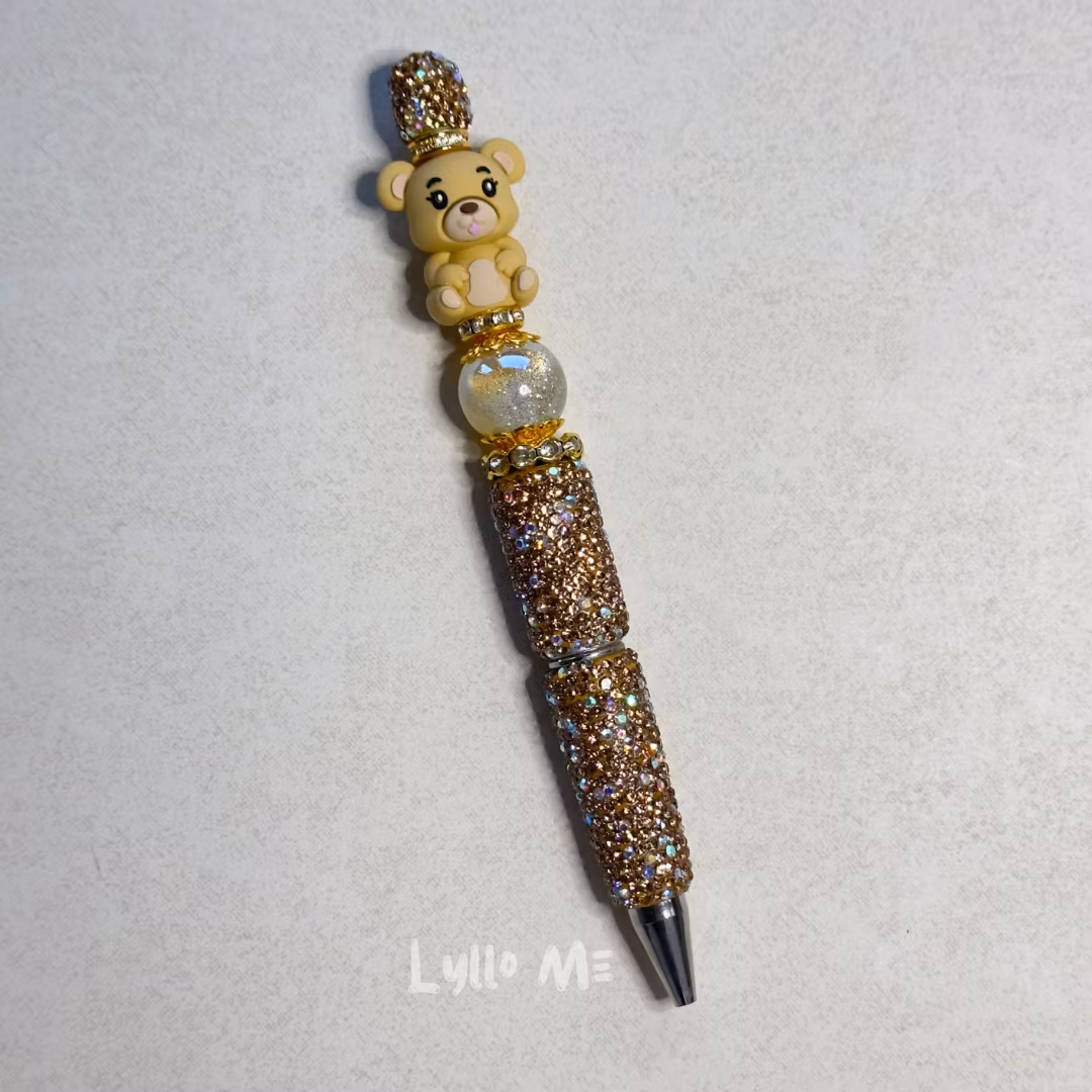 Rhinestone Pen with Pearls -TEDDY BEAR- GOLD