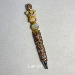 STRASS PENNA MED PÄRLOR -TEDDY BEAR sand - GOLD