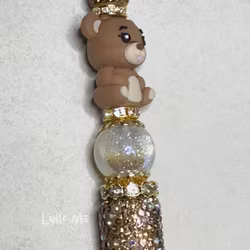Rhinestone pen with pearls - TEDDY BEAR brown - GOLD