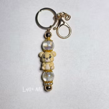 KEYRING - TEDDY BEAR sand - sparkle -GOLD