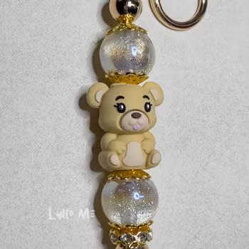 KEYRING - TEDDY BEAR sand - sparkle -GOLD