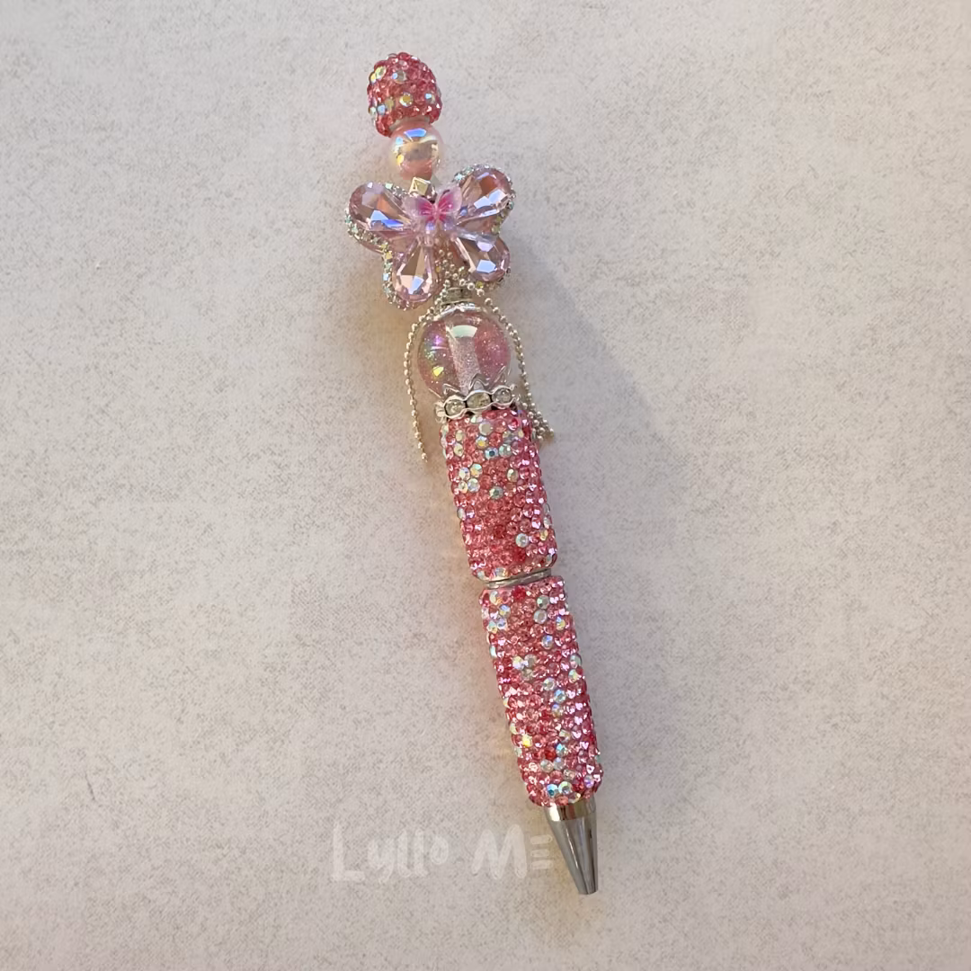 Rhinestone Pen with Pearls - Butterfly - Pink Rhinestone