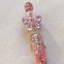 Rhinestone Pen with Pearls - Butterfly - Pink Rhinestone