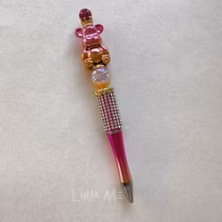 PEN WITH BEADS - TEDDY BEAR - METALLIC GOLD