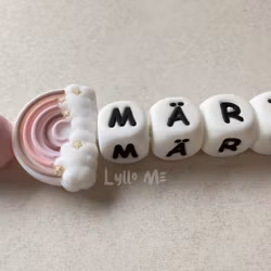 Pacifier holder with name -Rainbow with Cloud and stars - WHITE