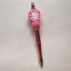 PEN WITH BEADS -HELLO COFFEE - METALLIC MAGENTA /GOLD