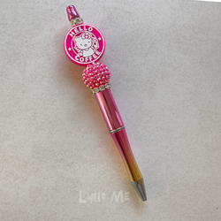 PEN WITH BEADS -HELLO COFFEE - METALLIC MAGENTA /SILVER