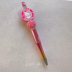 PEN WITH BEADS -HELLO COFFEE - METALLIC MAGENTA /SILVER