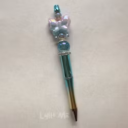 PEN WITH BEADS - PINK/BLUE BUTTERFLY- METALLIC BLUE/SILVER