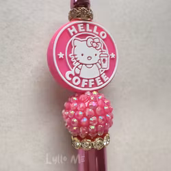 PEN WITH BEADS -HELLO COFFEE - METALLIC MAGENTA /GOLD
