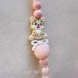 BADGEHÅLLARE KITTYCAT med bling ROSA (elastisk)