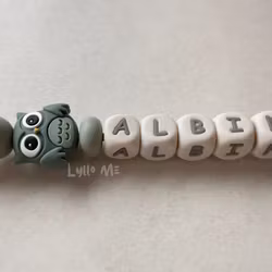 Pacifier holder with name - OWL- OLD GREEN / CREAM