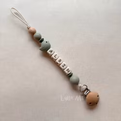 Pacifier holder with name - LITTLE BIRD- LAUREL GREEN/ Cream