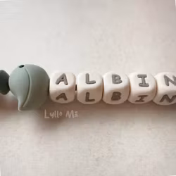 Pacifier holder with name - LITTLE BIRD- LAUREL GREEN/ Cream