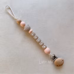 Pacifier holder with name - BIRD - TAUPE - BLUSH/ TAUPE