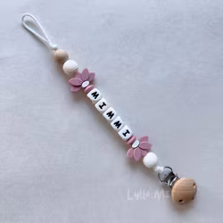 Pacifier holder with name - HALF DAISY ROSE - WHITE (max 5 letters)