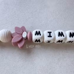 Pacifier holder with name - HALF DAISY ROSE - WHITE (max 5 letters)