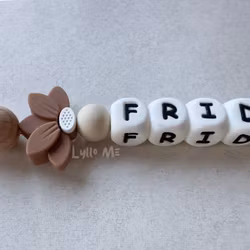Pacifier holder with name - HALF DAISY ROSE - WHITE (max 5 letters)