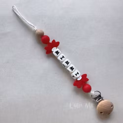 Pacifier holder with name - HALF DAISY RED - WHITE (max 5 letters)