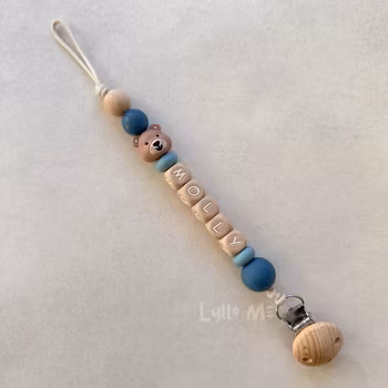 Napphållare med namn - Lilla Björn-  Flennel Blue/ Oatmeal