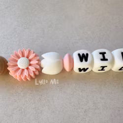 Pacifier holder with name DAISY Soft Pink / WHITE