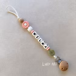 Pacifier holder with name DAISY Soft Pink / WHITE