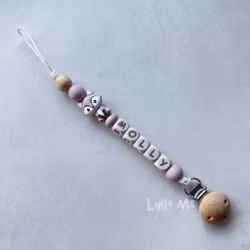 Pacifier holder with name -FOX Purple Linen / CREAM