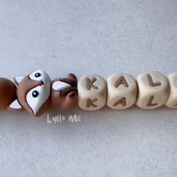Pacifier holder with name FOX Light Brown /WHEAT
