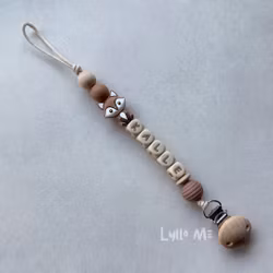 Pacifier holder with name FOX Light Brown /WHEAT
