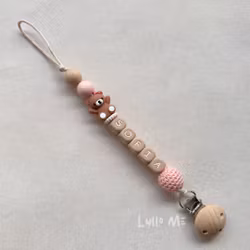 Pacifier holder with name - Nallelina - Blush / Oatmeal