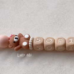Pacifier holder with name - Nallelina - Blush / Oatmeal