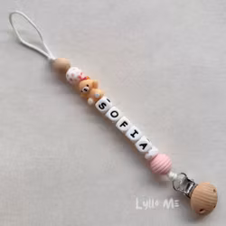 Pacifier holder with name - Nallelina - Light Pink / WHITE