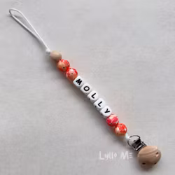 Pacifier holder with name - Floral pattern - / WHITE