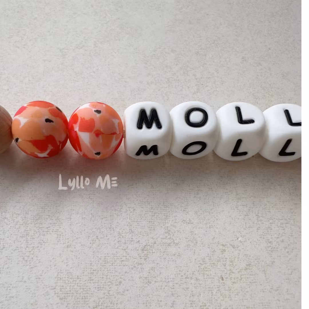 Pacifier holder with name - Floral pattern - / WHITE