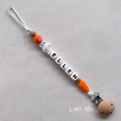 Pacifier holder with name Rabbit and Carrot /White
