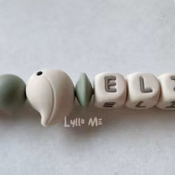 Pacifier holder with name - LITTLE BIRD- Cream -light old green/ Cream