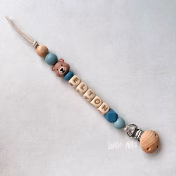 Napphållare med namn - Lilla Björn- Arctic Blue/ WHEAT