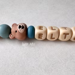 Pacifier holder with name - Little Bear - Arctic Blue/ WHEAT