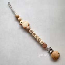 Pacifier holder with name ANKA CREAM/ WHEAT