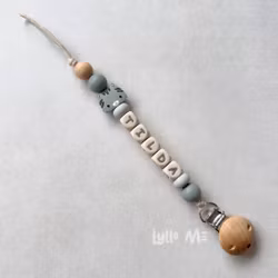 Pacifier holder with name Cat Glacier Grey 2 / CREAM