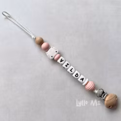 Pacifier holder with name Cat White/ Light pink / WHITE