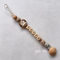 Pacifier holder with name Dog Earth Brown / WHEAT