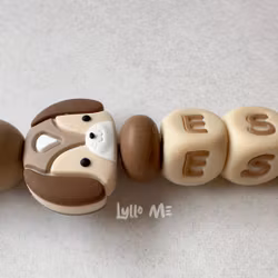 Pacifier holder with name Dog Earth Brown / WHEAT