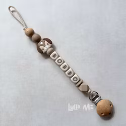 Pacifier holder with name Dog Earth Brown / CREAM