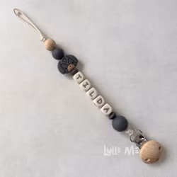 Pacifier holder with name Dog Charcoal Grey / CREAM