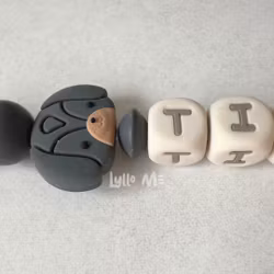 Pacifier holder with name Dog Charcoal Grey / CREAM