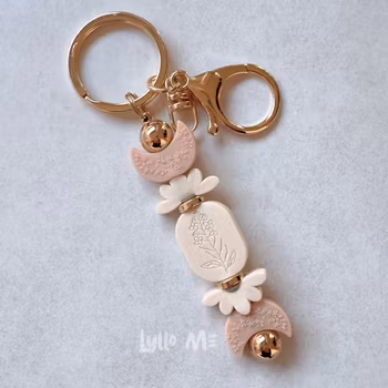 KEY RING -Crescent Moon Blush / Ivory-GOLD