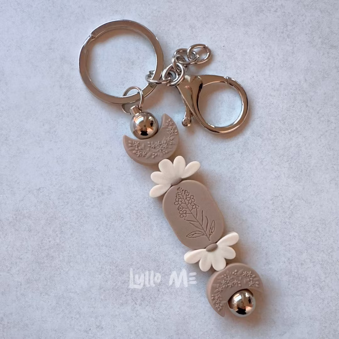 NYCKELRING -Crescent Moon Cappuccino / Ivory-SILVER