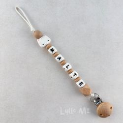 Napphållare med namn Cat White/ Wood  / WHITE (max 5 bokstäver)