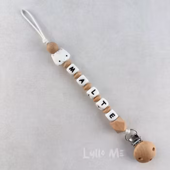 Napphållare med namn Cat White/ Wood  / WHITE (max 5 bokstäver)